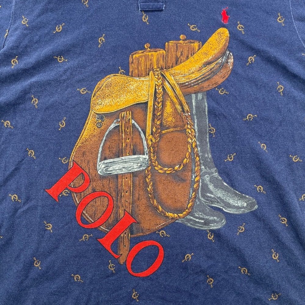 Polo Ralph Lauren Mens XXL Navy Blue Equestrian Saddle Stirrup Print Polo Shirt - Picture 4 of 6